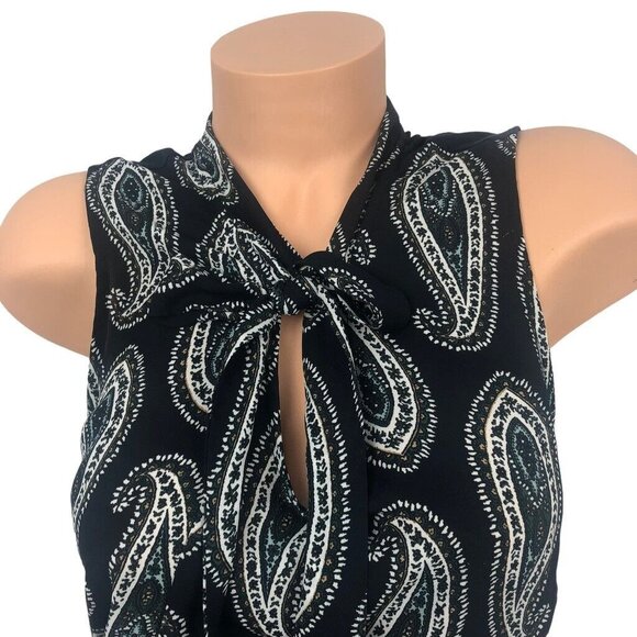 ANN TAYLOR Size S Paisley Print Sleeveless Blouse Top Tie Neck Keyhole Tank Top - Picture 2 of 7